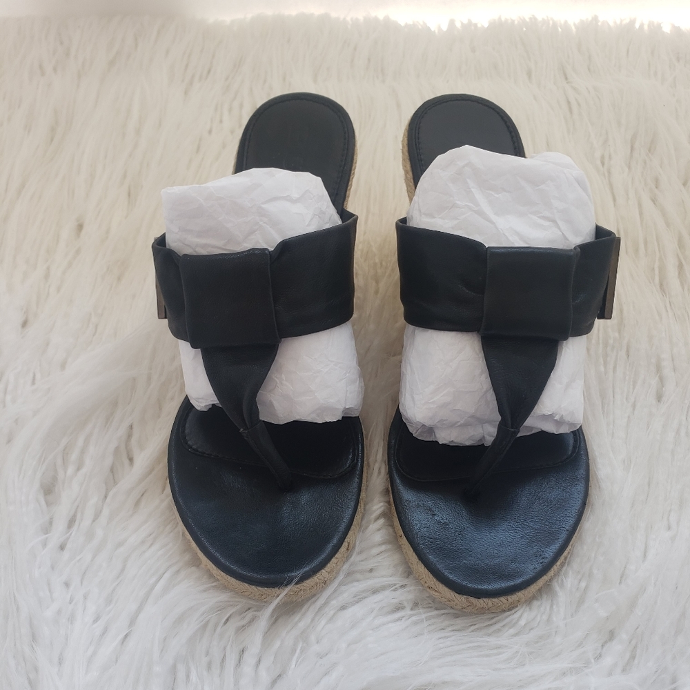 Burberry Black Wedge Espadrille Sandals